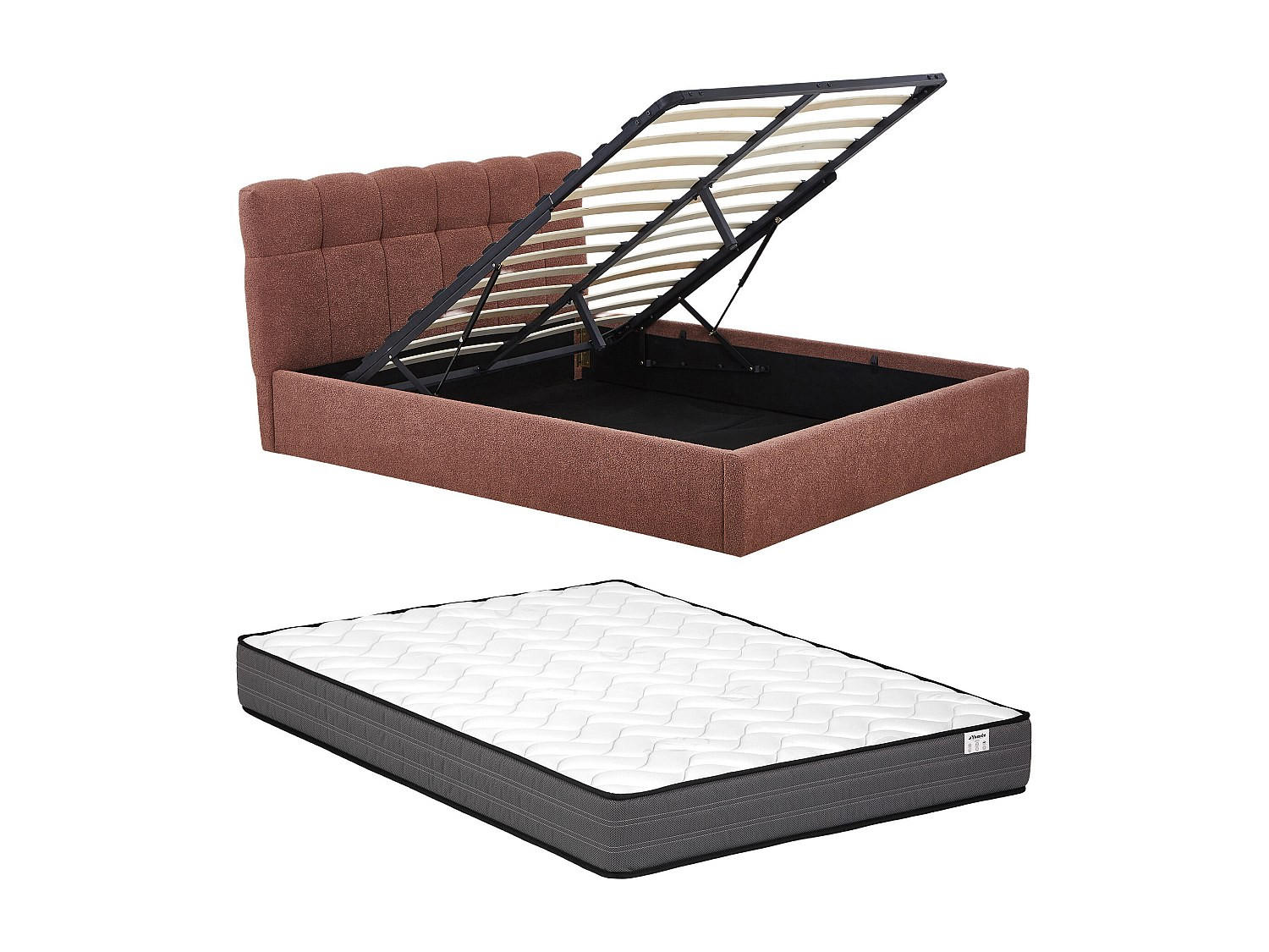 BETT mit Bettkasten - 2 Personen - stoff - terracotta Maziri - Terracotta, Textil (140/190cm) - Vente-Unique