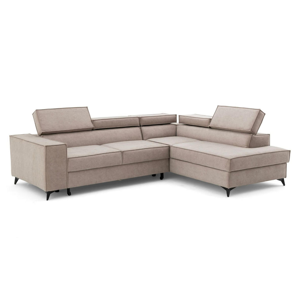 ECKSOFA PURE L Rechts mit Schlaffunktion 127x199 Velours Creme - Creme/Schwarz, Holz/Textil (204/281cm) - Muffo