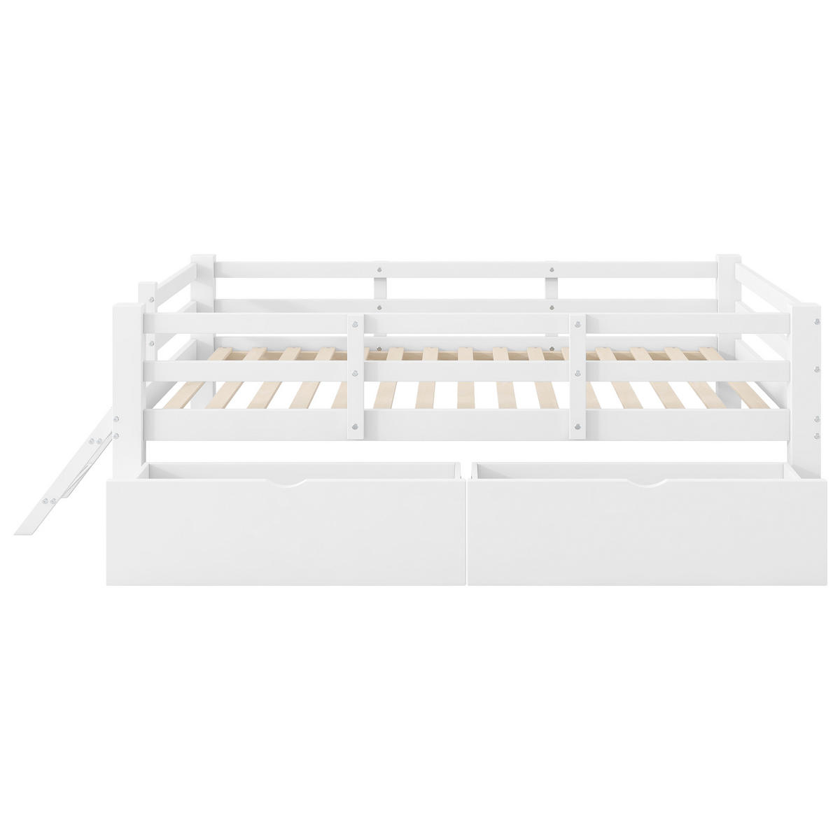 KINDERBETT 90/200 cm DE-03348, mit Schutzgeländer und 2 Schubladen, in Weiß - Weiß, Holz/Holzwerkstoff (90/200cm) - ComfortXL