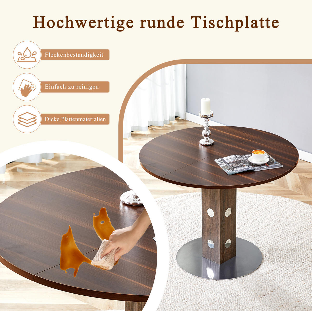 ESSTISCH 100/100/76 cm Walnuss aus MDF mit Stauraumfächern - Walnussfarben, Holzwerkstoff (100/100/76cm) - OKWISH