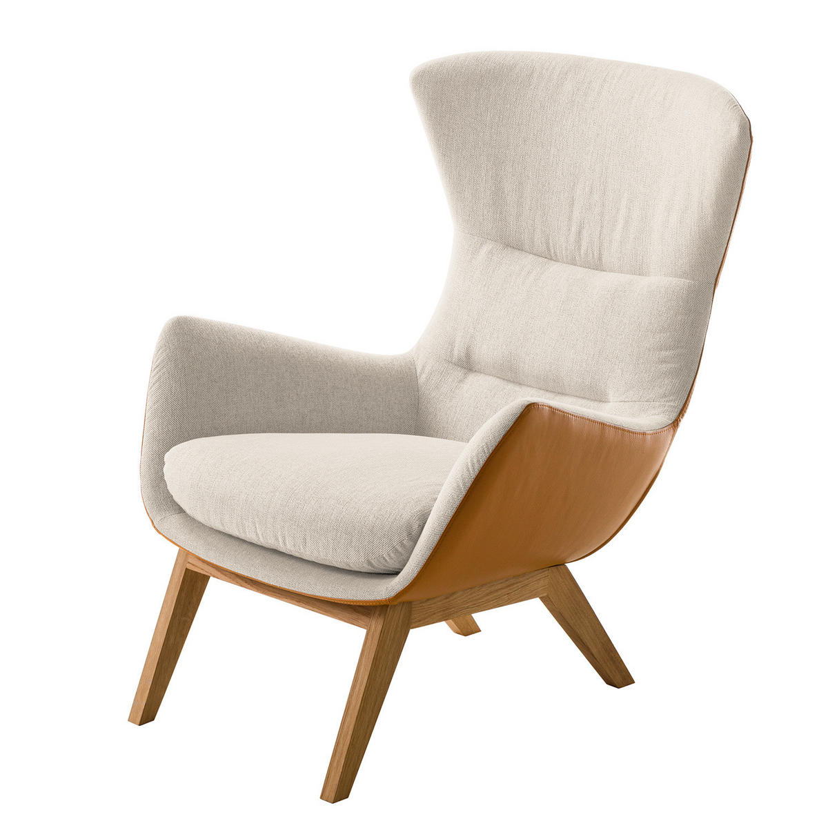 SESSEL mit Holzfüßen - Eichefarben/Cognac, Eichenholz/Textil (84/99/96cm) - home24