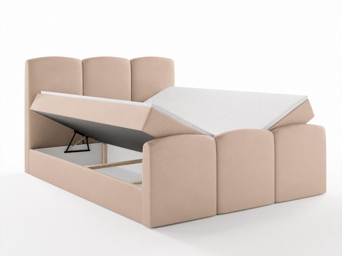 BOXBETT SAVIO 180x200 cm mit Bettkasten, Bonell-Matratze H3 und Topper – Samt Altrosa - Altrosa, Textil (180/200cm) - Luxkor24