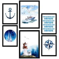 POSTER Set Mit 6 Dekoratives, Blatt Mit Marineblauer A3 & A4 Schwarzer Rahmen - Schwarz, Papier (29/3cm) - Nacnic