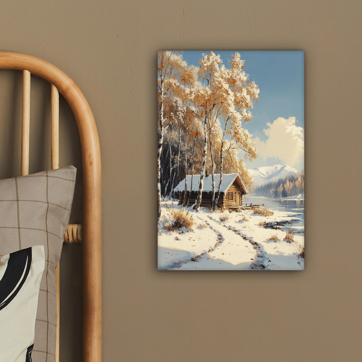 LEINWANDBILD Winter - Schnee - Zuhause - Natur 20x30 cm - Hellbraun, Textil (20/30cm) - MuchoWow