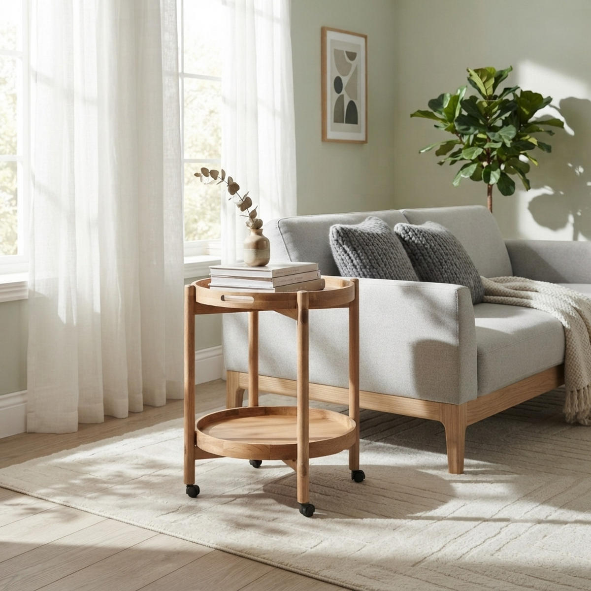 SERVIERWAGEN Hugo, Eiche - Beige, Holz (51/65/51cm) - WOODEK