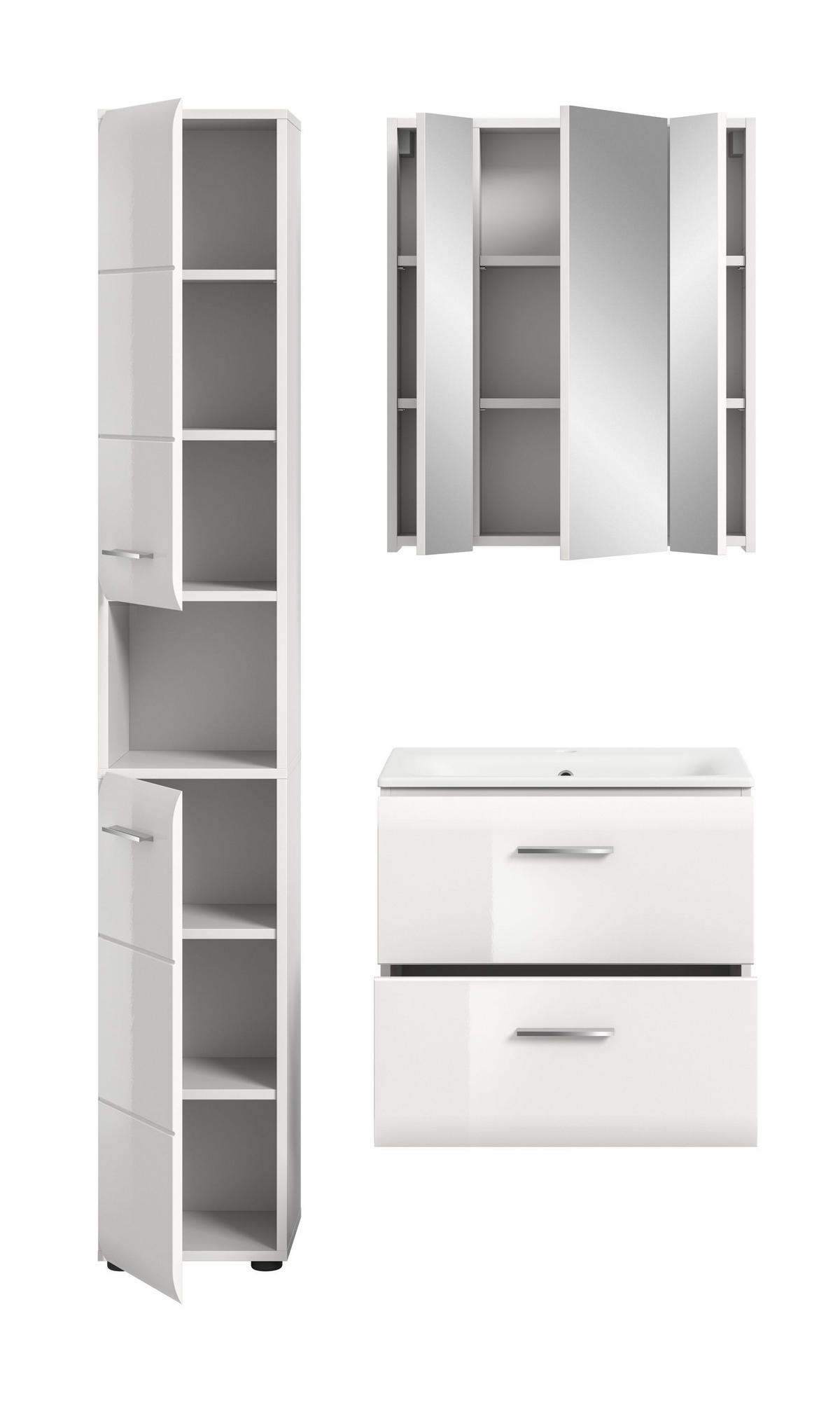 BADEZIMMER 3 tlg. Alba Bad in weiß und weiß hochglanz B/H/T: 105x185x46 cm - Weiß, Holz (105/185/46cm)
