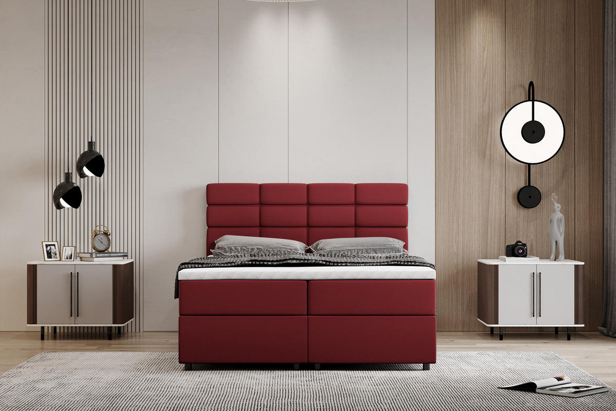 BOXBETT Reve 140 x 200 cm mit Bettkasten und Lattenrost ohne matratze - rot - Hellgrau, Holz (140/206cm) - Panda Möbel