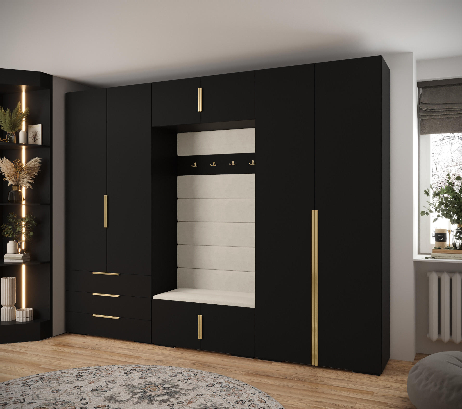 GARDEROBEN-SET 236,7/300/47 - Beige/Goldfarben, Holz/Metall (300/236.7/47cm) - Abiks Möbel