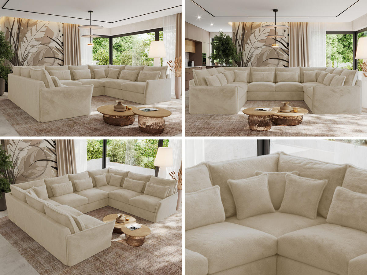 WOHNLANDSCHAFT VERSO U 8M Creme Plüsch - Beige/Creme, Kunststoff/Textil (362/93/270cm) - MKS