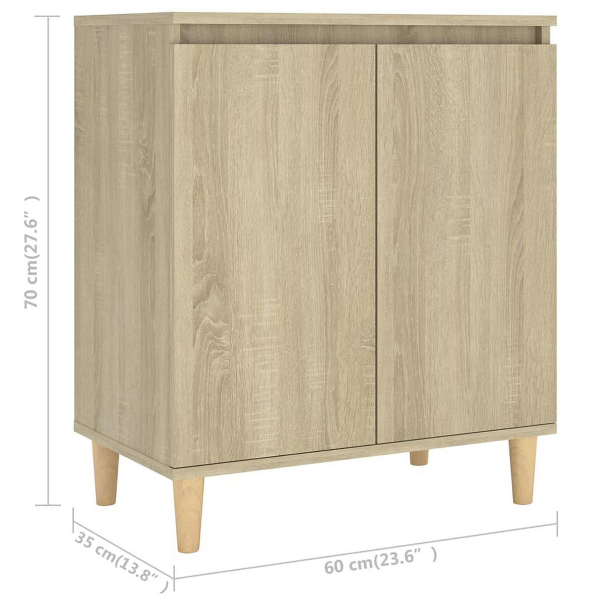 SIDEBOARD mit Massivholz-Beinen 60/35/70 cm aus Holzwerkstoff Sonoma-Eiche Dekor - Sonoma Eiche, Holz (60/70/35cm) - vidaXL
