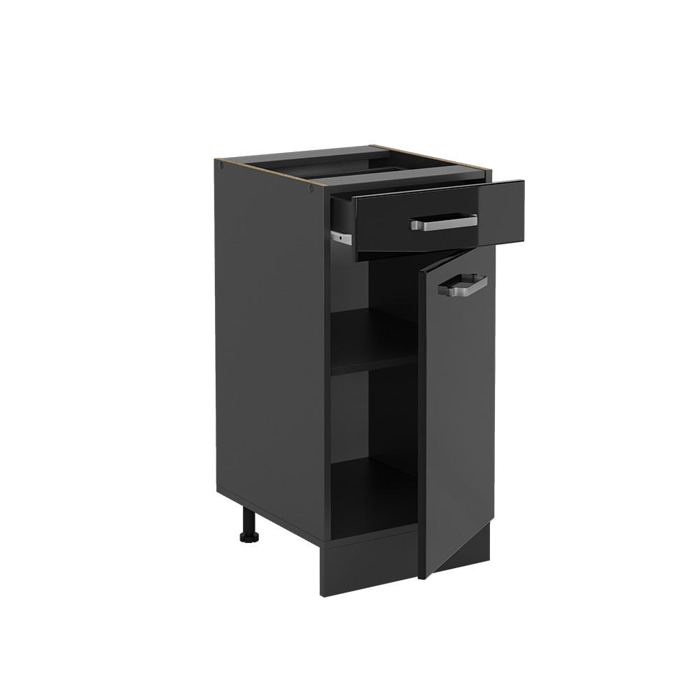 KÜCHENUNTERSCHRANK R-Line Schwarz Hochglanz 40 cm ohne AP - Schwarz Hochglanz/Anthrazit, Holzwerkstoff (40/81.6/46cm) - Vicco