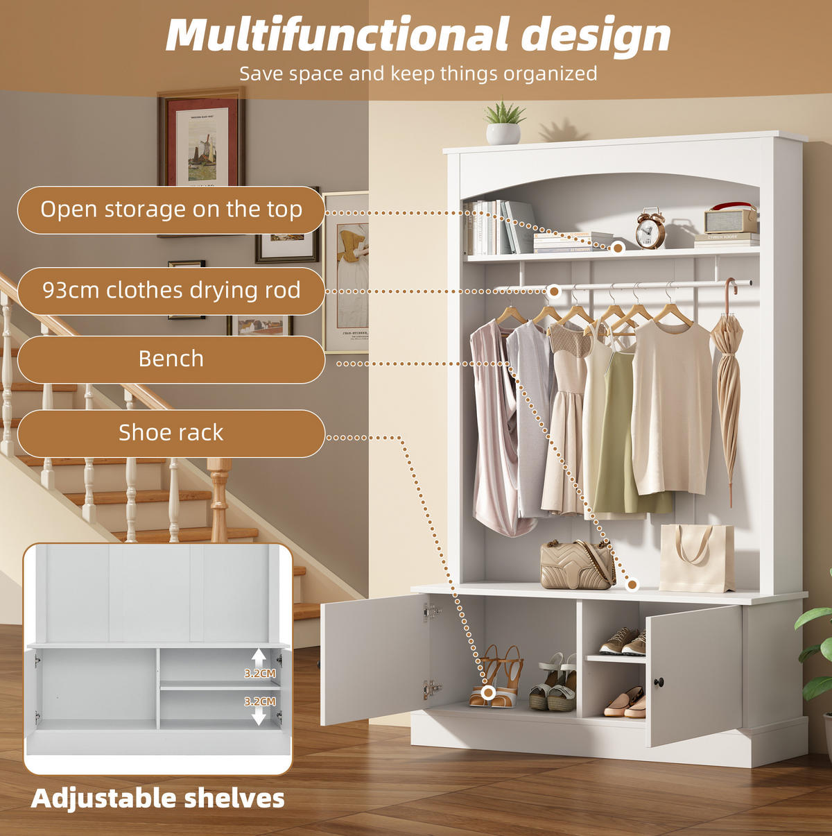 GARDEROBE 120/190/40 cm Weiß aus Spanplatte mit Schuhbank - Weiß, Holzwerkstoff (40/190/120cm) - OKMYHOME