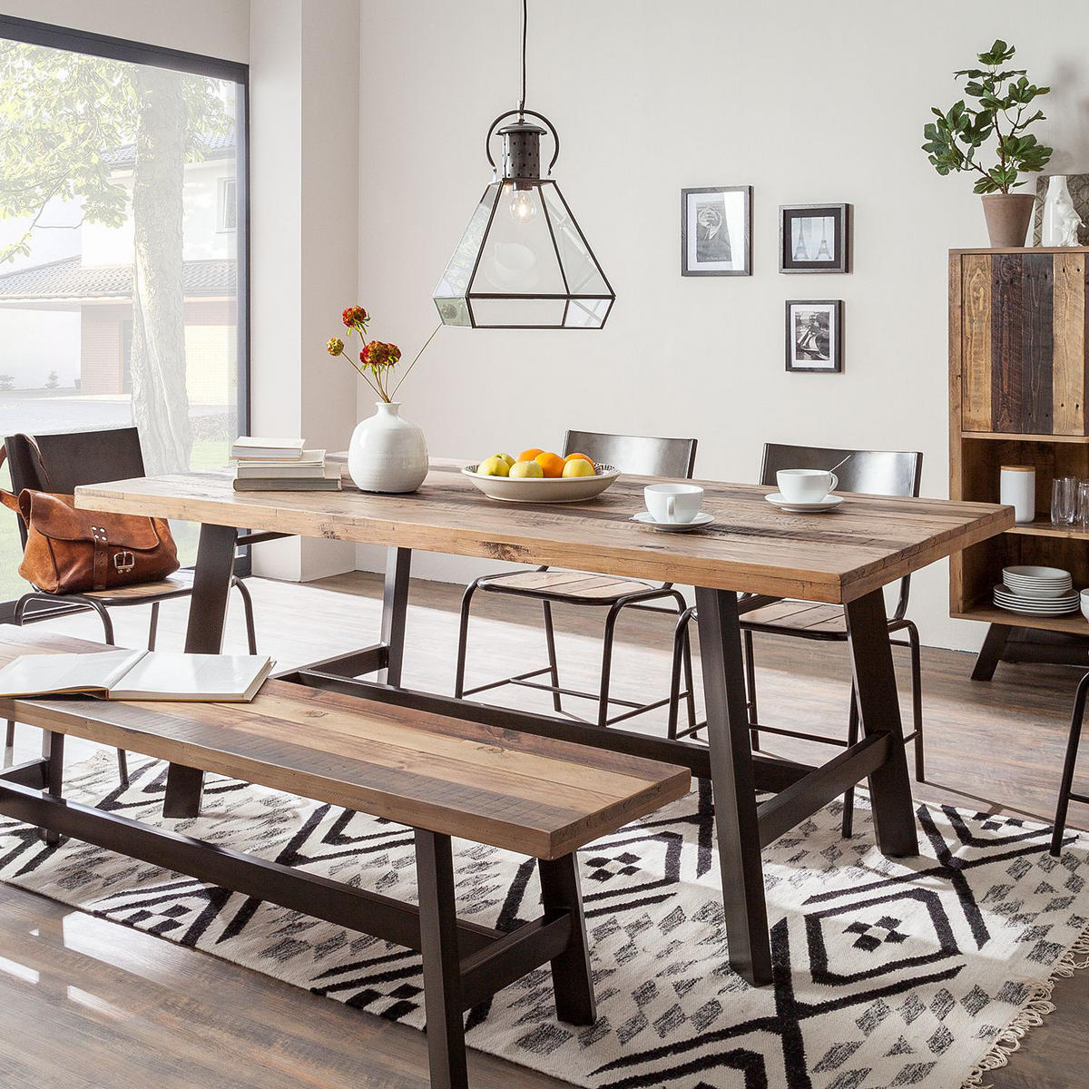 ESSTISCH - Massivholz Pinie / Metall - Braun, Holz (100/180/76cm) - home24