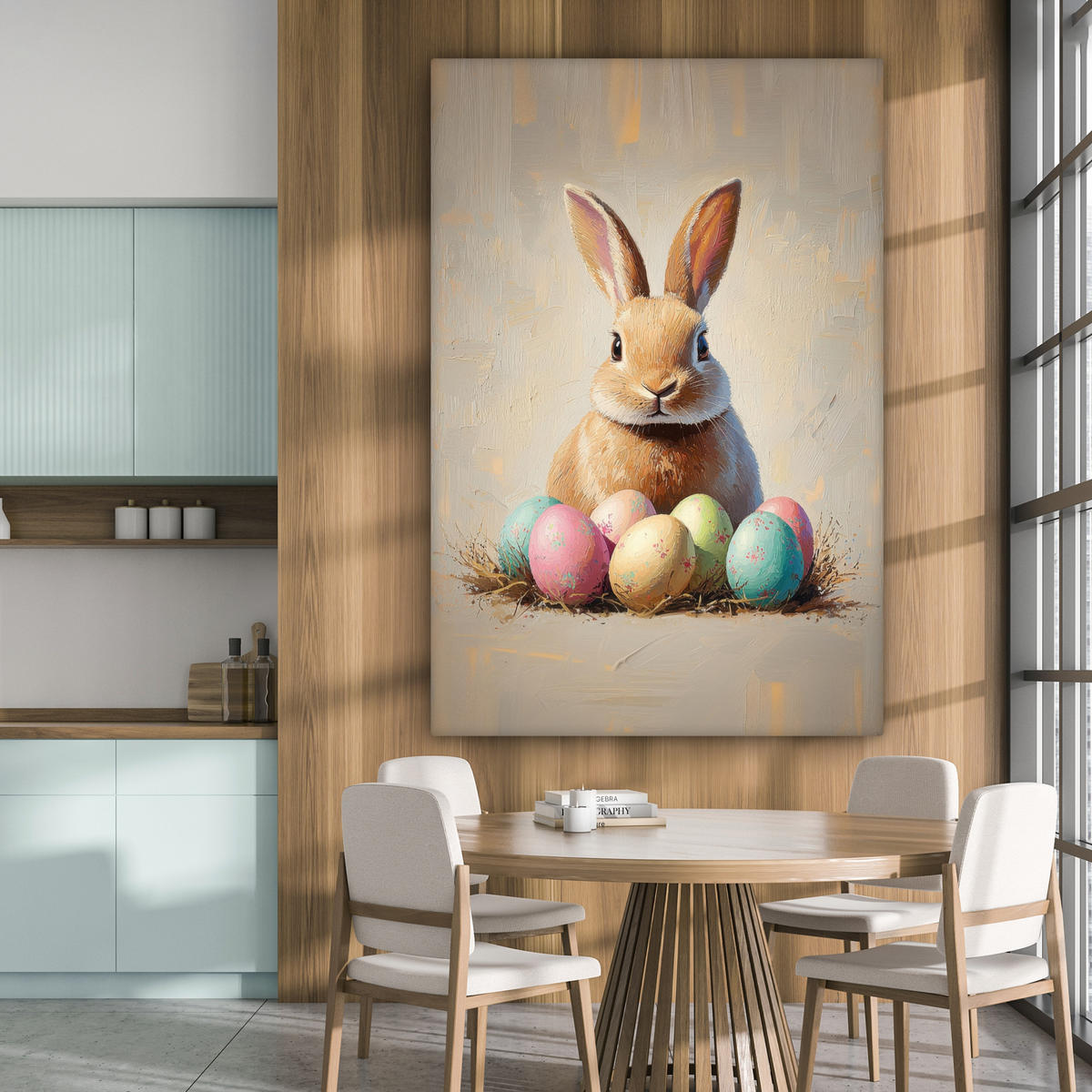 SLIKA NA PLATNU Velikonočni zajček 90x140 cm - bež, tekstil (90/140cm) - MuchoWow