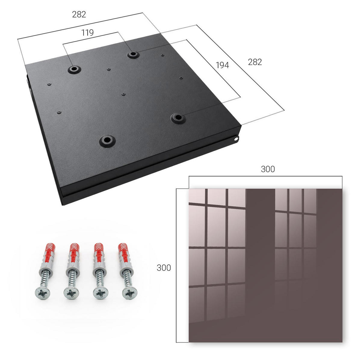 SCHLÜSSELBOX Schwarz 30x30 cm- Türöffnung nach rechts - Verblasstes Braun - Braun, Metall (30/30/5cm) - TULUP
