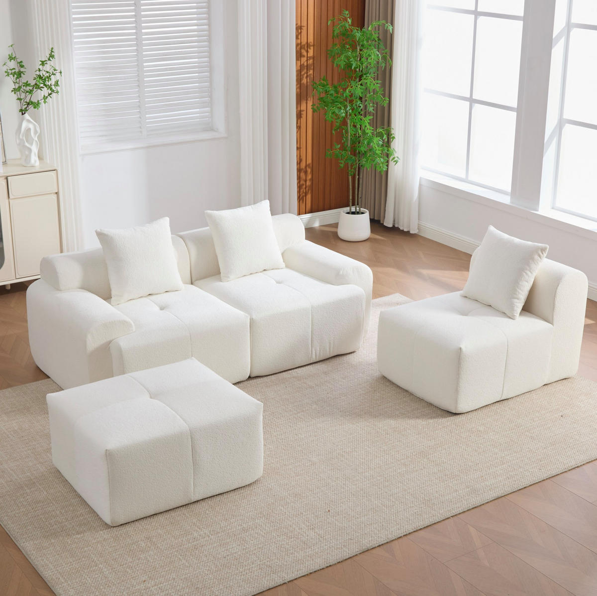ECKSOFA 268/102/78 cm modular mit Hocker, Memory-Schaum und Kordstoff, Beige - Beige, Textil (97/100cm) - Redom