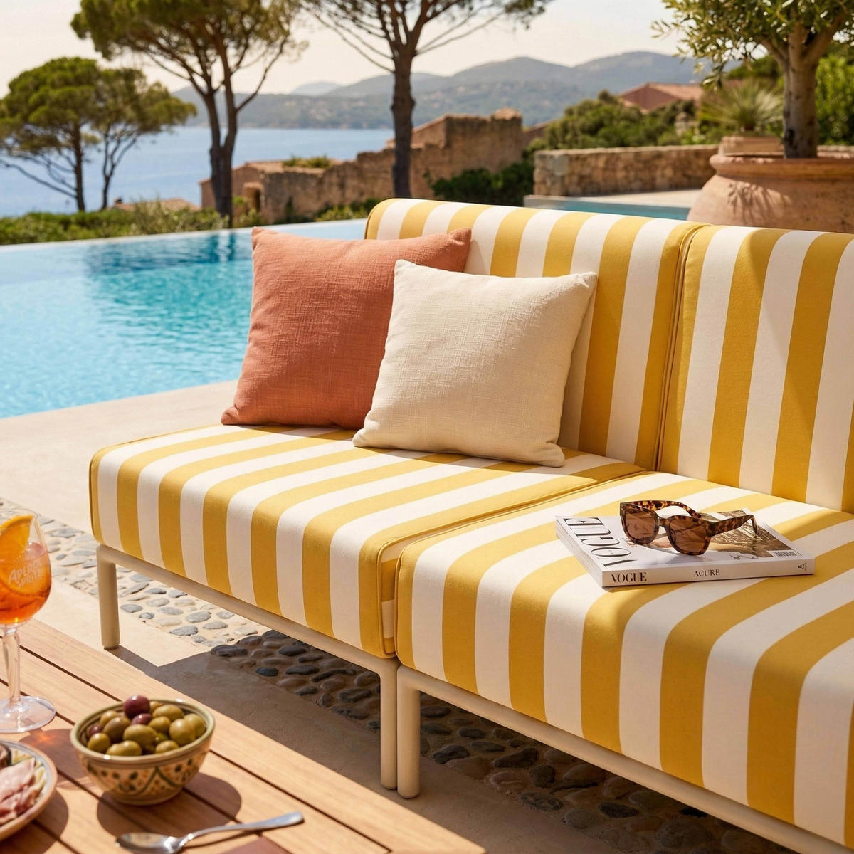 GARTENSOFA mit 2 Sitzplätzen, Gelb - Gelb, Textil (144/78/80cm) - Oviala