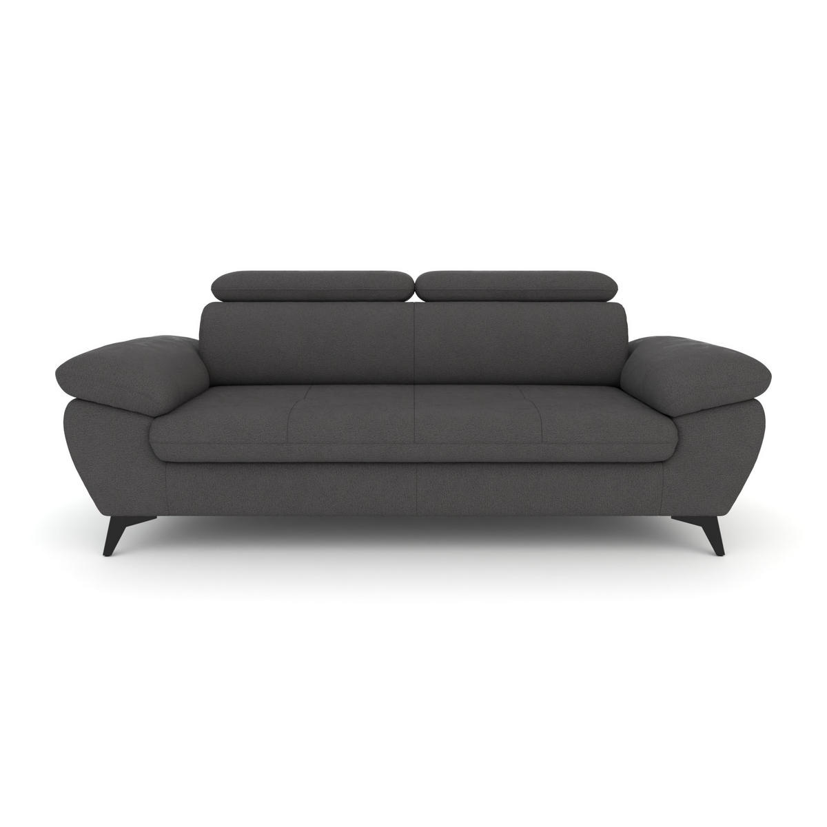 3-SITZER Karlstad Flachgewebe Grau verstell. Kopfstützen B 215 cm - Dunkelgrau, Kunststoff/Textil (215/84/100cm) - foamnova