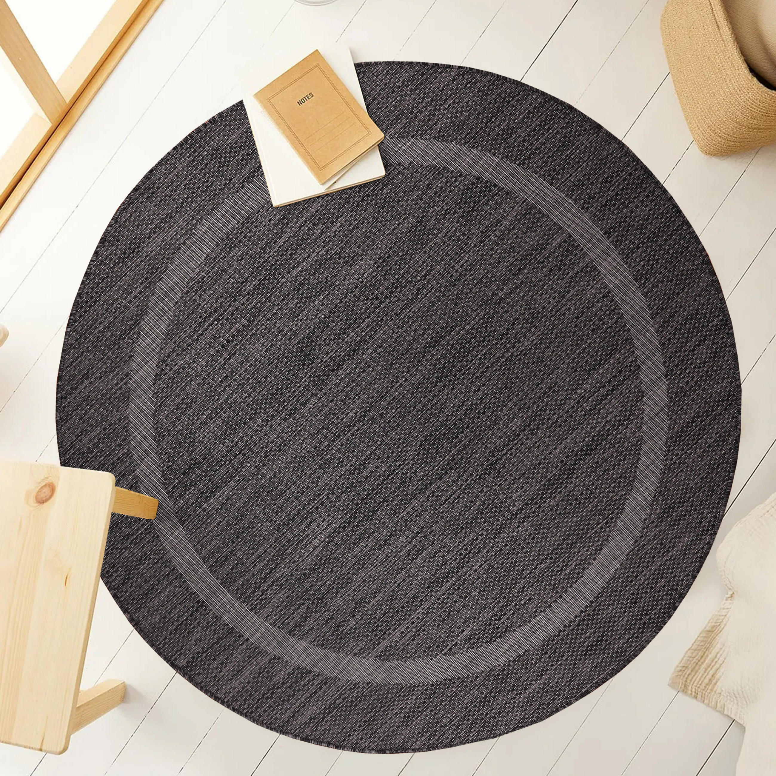 TEPPICH Outdoor Flachgewebe Uni-Design Polypropylen Balkon Schwarz Rund 200x200 - Schwarz, Textil (200/200cm) - KADIMA DESIGN