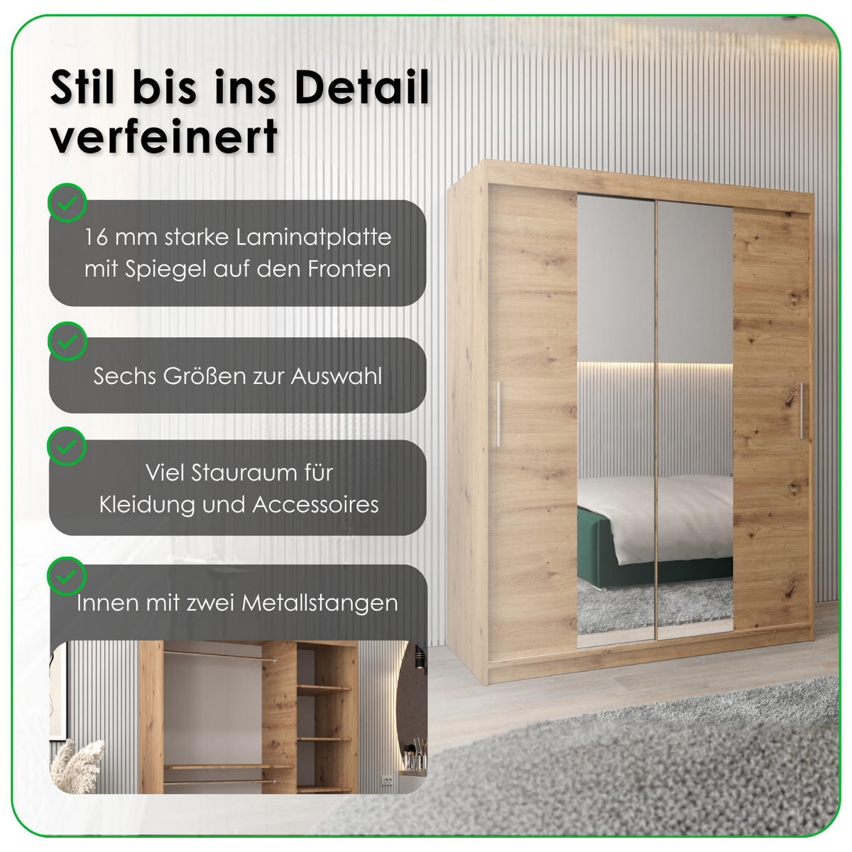 SCHIEBETÜRENSCHRANK mit Spiegel TOKYO 1 200/250/62 3-türig - Silberfarben/Eiche Artisan, Holz/Kunststoff (250/200/62cm) - MÖBEL KRYSPOL