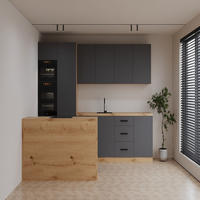 KÜCHENZEILE 360 cm - Langen K104-M360 - in Grau / Matt - Schwarz/Grau, Holz/Holzwerkstoff (360/212/60cm)