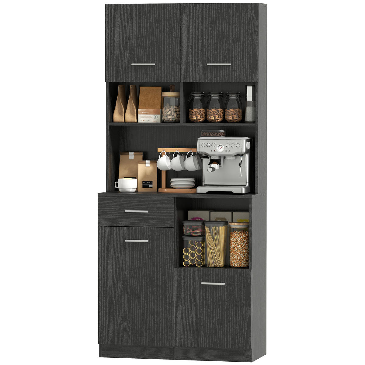 BUFFET DE-08698 Buffet mit Soft-Close Türen Schwarz - Schwarz, Holzwerkstoff (35/180/80cm) - ComfortXL