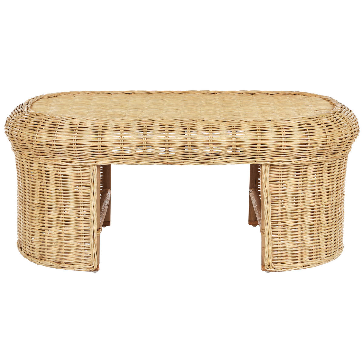 GARTENTISCH 96/60 cm Rattan Natürlich Livadeia - Naturfarben, Naturmaterialien (60/96/40cm) - Beliani