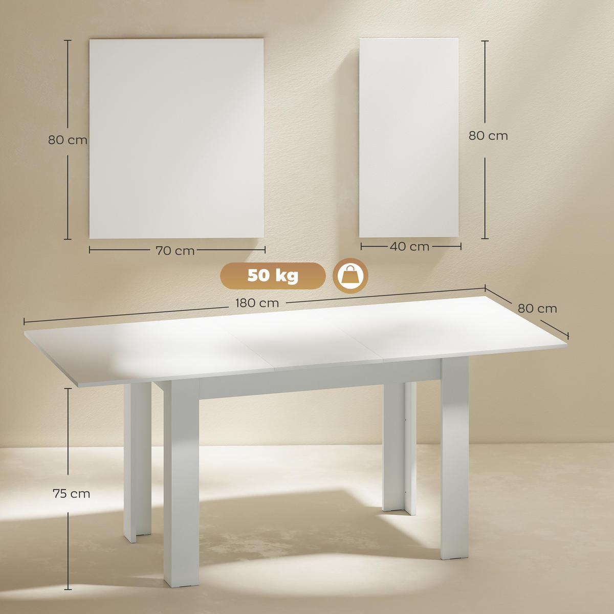 AUSZIEHTISCH Weiß ausziehbar 140-180/80/75 cm - Weiß, Holz (80/180/75cm) - PANGIVO