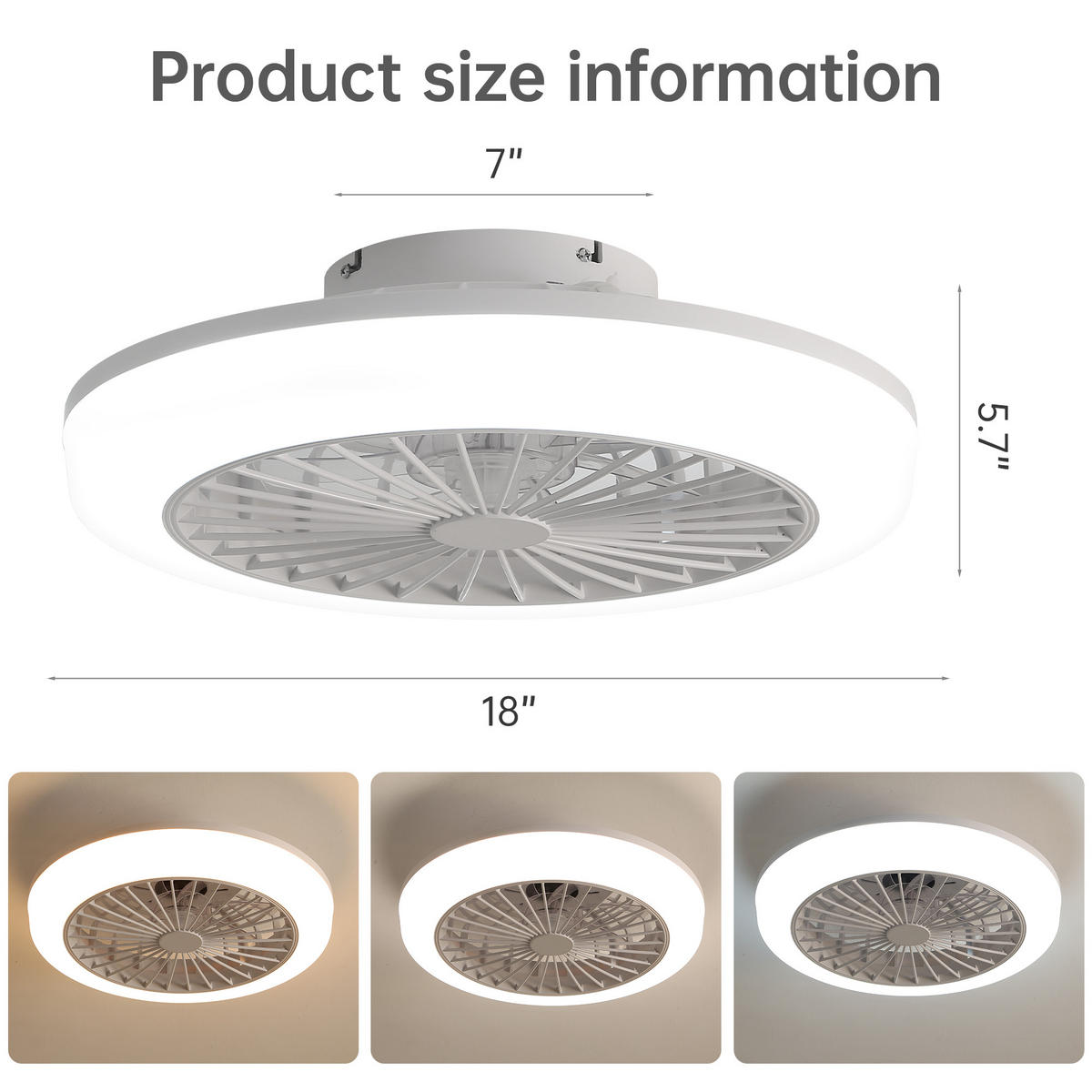 DECKENVENTILATOR 46cm LED Licht Blattloses Design Fernbedienung - Weiß, Kunststoff (45.7/45.7/14.5cm) - CASIVA