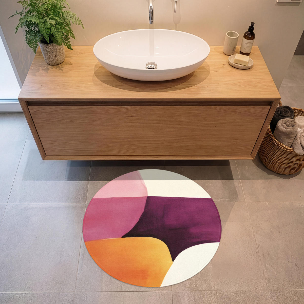 KOUPELNOVÁ PŘEDLOŽKA Tvary - abstraktní - barevné 70x70 cm - terakotová, textil/plast (70/70cm) - OnlyWow