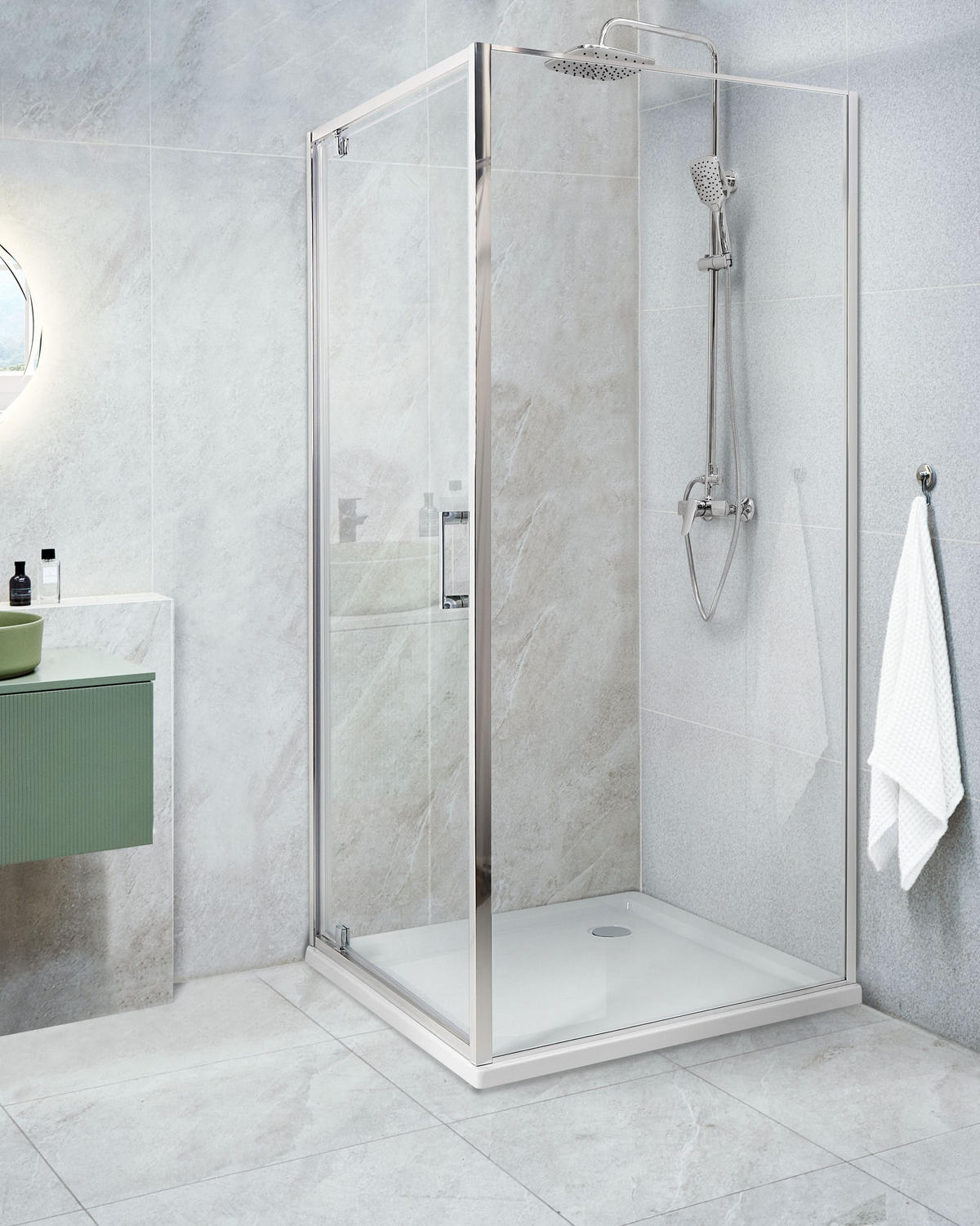 DUSCHKABIN 80/80/185 cm silver Darli - Transparent/Silverfärgad, Glas (80/80/185cm) - Beliani
