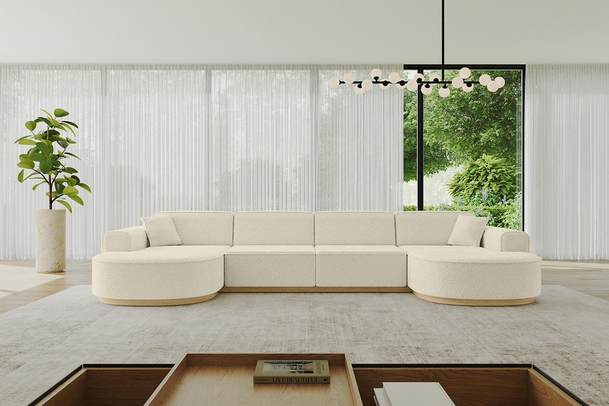 WOHNLANDSCHAFT MARI-U2-v2 - 388x171x83 cm Beige Bouclé - Beige, Holzwerkstoff/Textil (388/83/171cm) - ALTDECOR