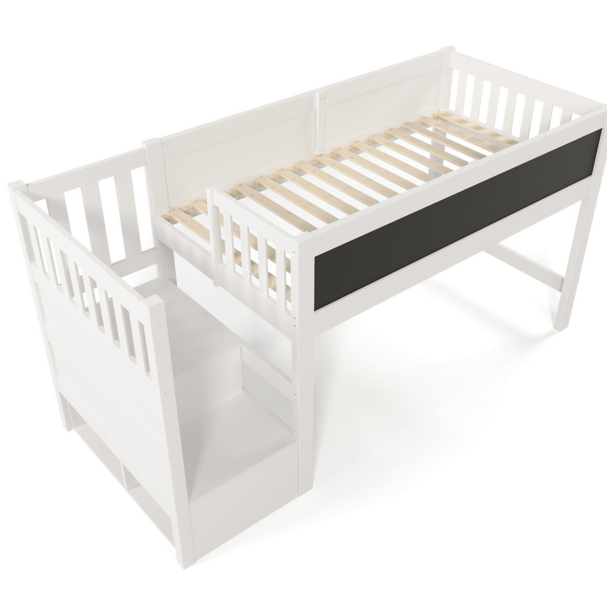HOCHBETT 90/200 cm in Weiß – mit Stauraumtreppe und Rausfallschutz - Weiß, Holzwerkstoff (90/200cm) - BEAOK