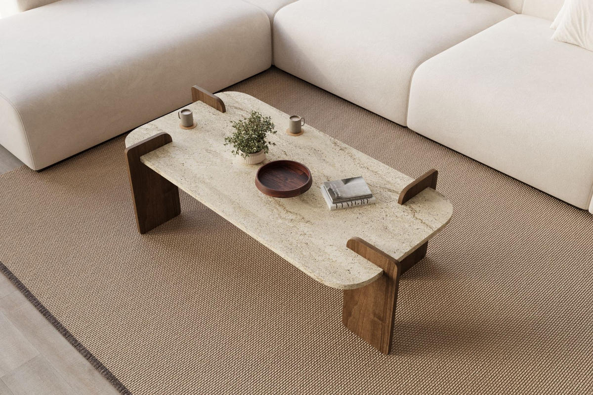 COUCHTISCH Leapiri Travertin - Beige, Holz (60/120/35cm) - Habitat Garten