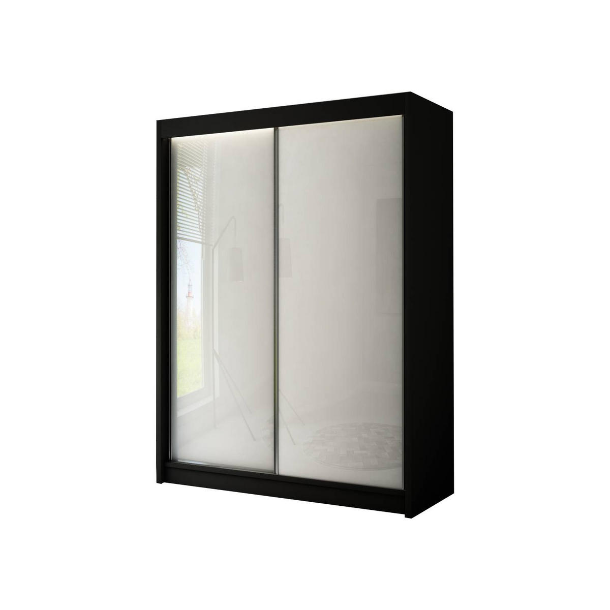 SCHIEBETÜRENSCHRANK TIPI II - Schwarz/Weiß, Holzwerkstoff (200/215/61cm) - Meblini