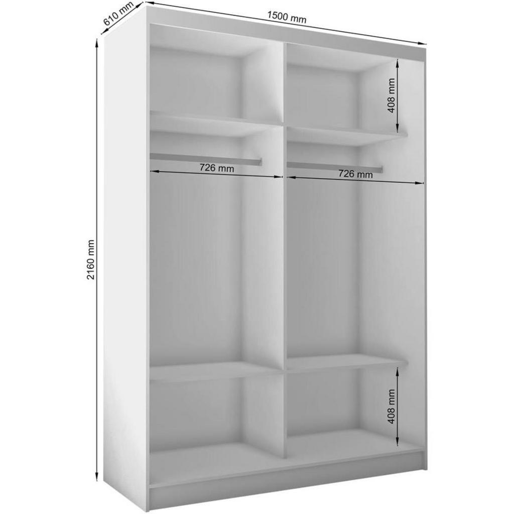 Thumbnail - Beautysofa Schwebetürenschrank, Grau, Weiß, Holzwerkstoff, 6 Fächer, 150x216x61 cm, Schlafzimmer, Kleiderschränke, Schwe...