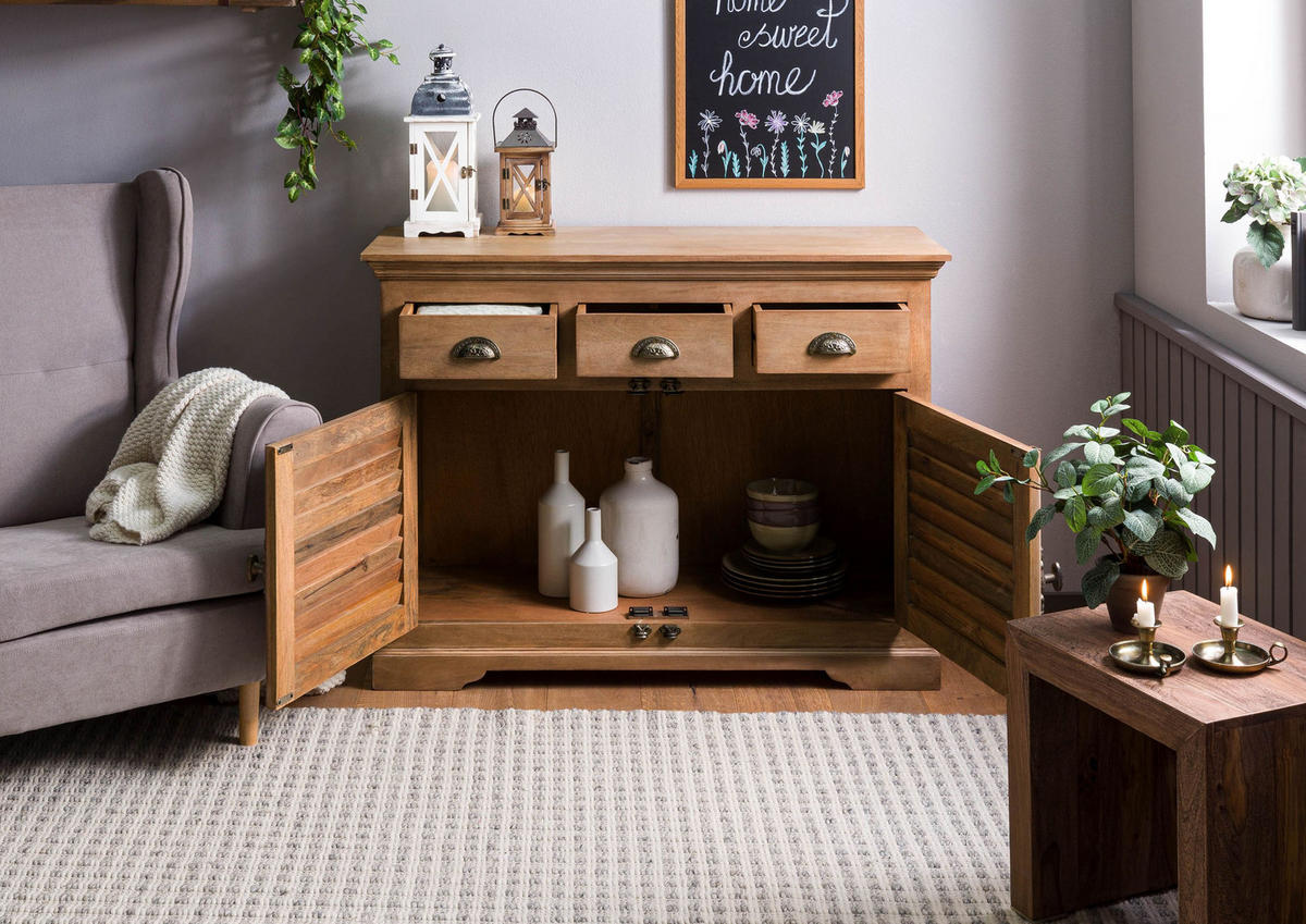 SIDEBOARD Mango 120x45x90 beige geölt TOULOUSE #06 - Beige, Holz (120/90/45cm) - Massivmoebel24