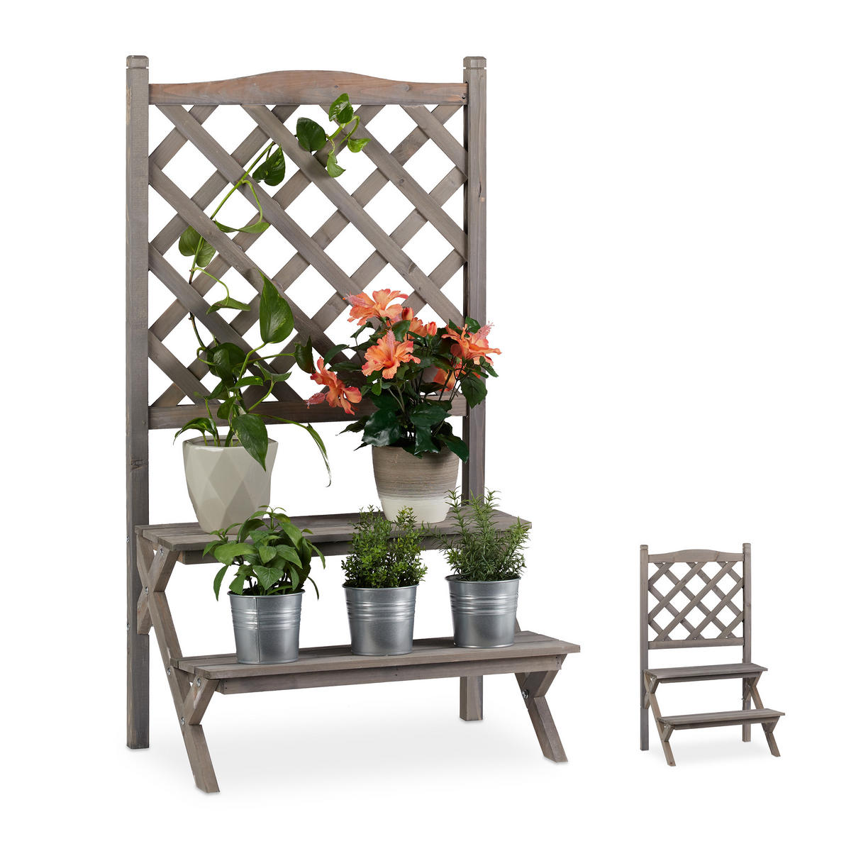 BLUMENTREPPE - Grau, Holz (61/109/40cm) - Relaxdays