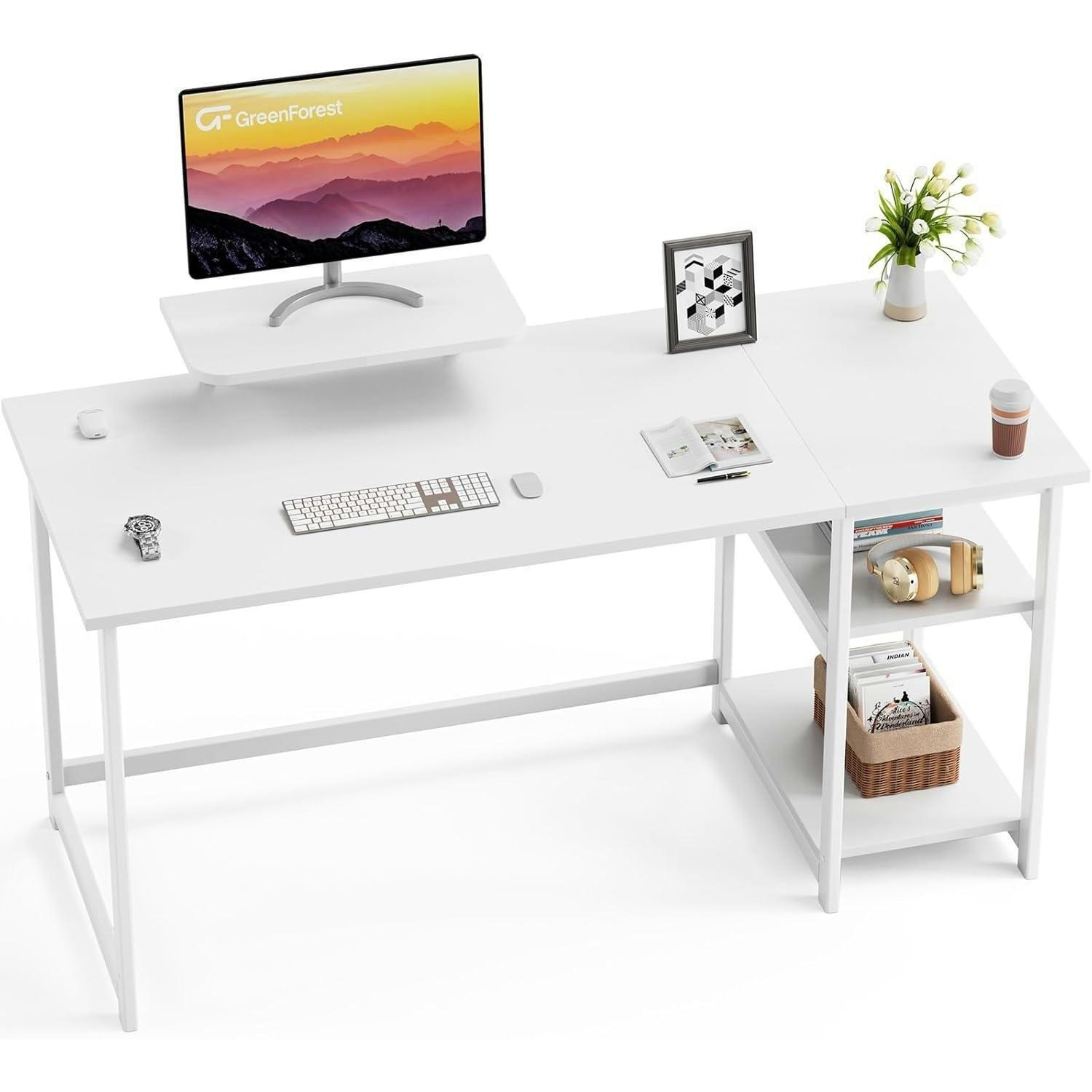 SCHREIBTISCH mit Stauraum und Monitorständer 140 cm Reinweiß - Weiß, Holzwerkstoff (50/140/75cm)