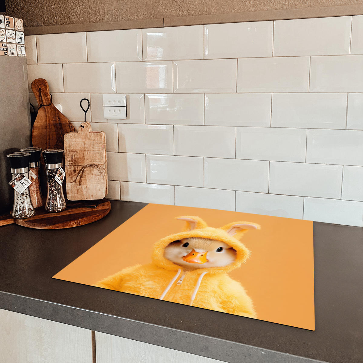 HERDABDECKPLATTE Osterhase - Kostüm - Ente Abdeckung Ceranfeld 57.6x51.6 cm - Gelb, Kunststoff (57.6/51.6/0.2cm) - MuchoWow