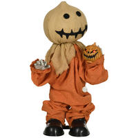 HALLOWEEN-DEKORATION Vogelscheuche 77 cm mit rot leuchtenden Augen, Soundfunktion - Orange, Textil (26/77/60cm) - HOMCOM