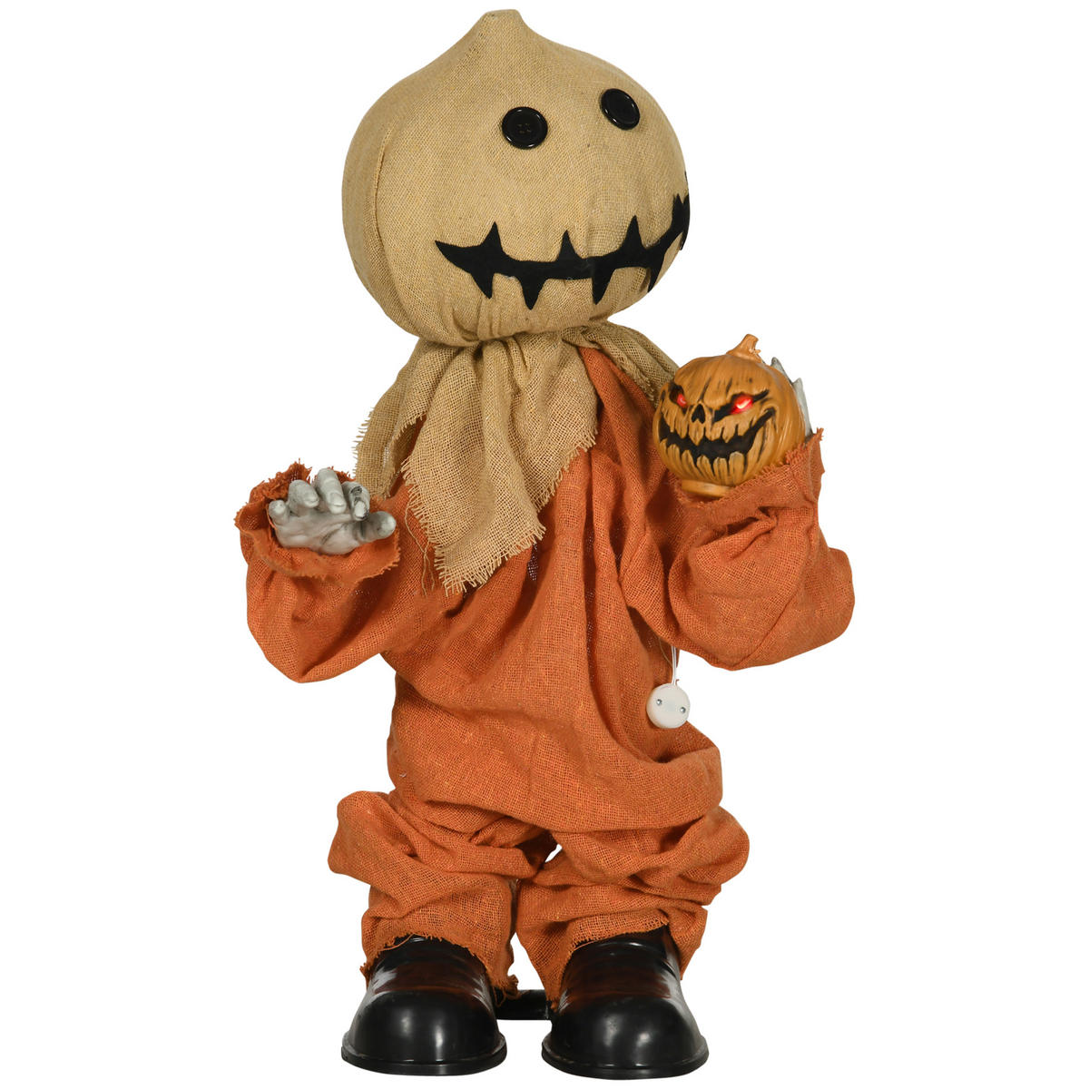 HALLOWEEN-DEKORATION Vogelscheuche 77 cm mit rot leuchtenden Augen, Soundfunktion - Orange, Textil (26/77/60cm) - HOMCOM
