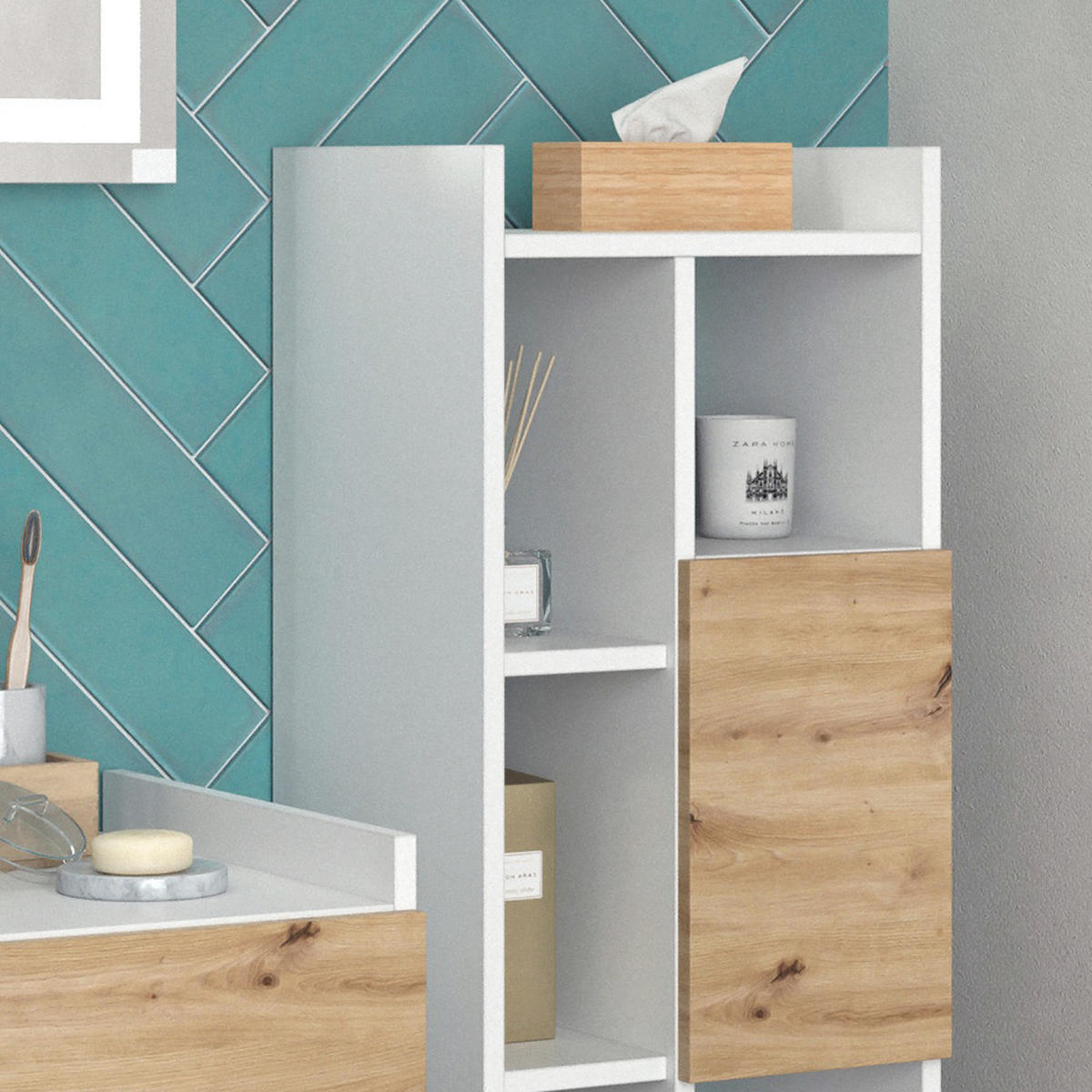 BADSCHRANK Alf Weiß 36 x 117 cm mit 2 Schubladen - Weiß, Holzwerkstoff (36/117/36cm) - Vicco