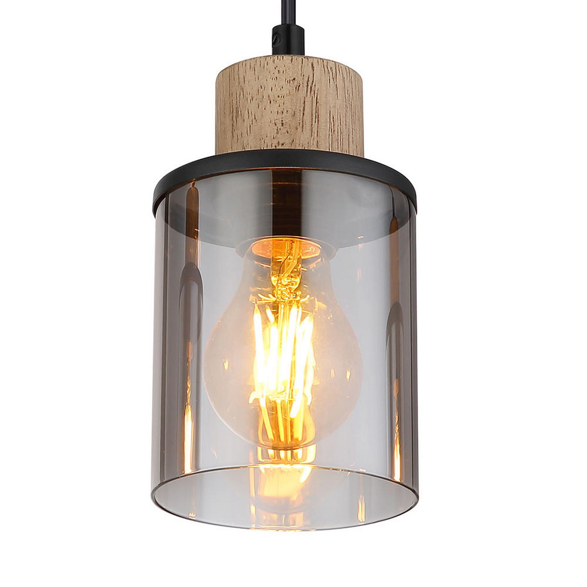 HÄNGELEUCHTE Holz Schwarz Glas Raucher - Schwarz, Holz (55/10/120cm) - Globo Lighting