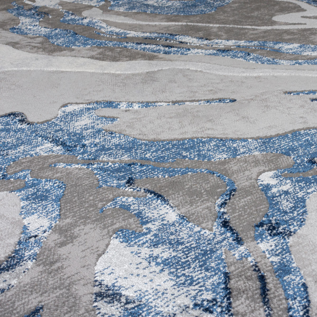 TEPPICH Marmor-Design, metallisch OUSE JOY, Blau-Grau 80x300 cm - Blaugrau, Textil (80/300cm) - KADIMA DESIGN