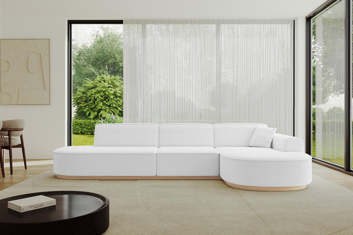ECKSOFA Ottomane Rechts MARI-L2-v1 - 328x171x83 cm Weiß Bouclé - Weiß, Holzwerkstoff/Textil (171/328cm) - ALTDECOR
