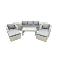 GARTENSET mit 3-SITZER SOFA,COUCHTISCH Polyrattan Hellgrau-Mix 7-Sitzer - Hellgrau/Grau, Glas/Kunststoff - Fimous