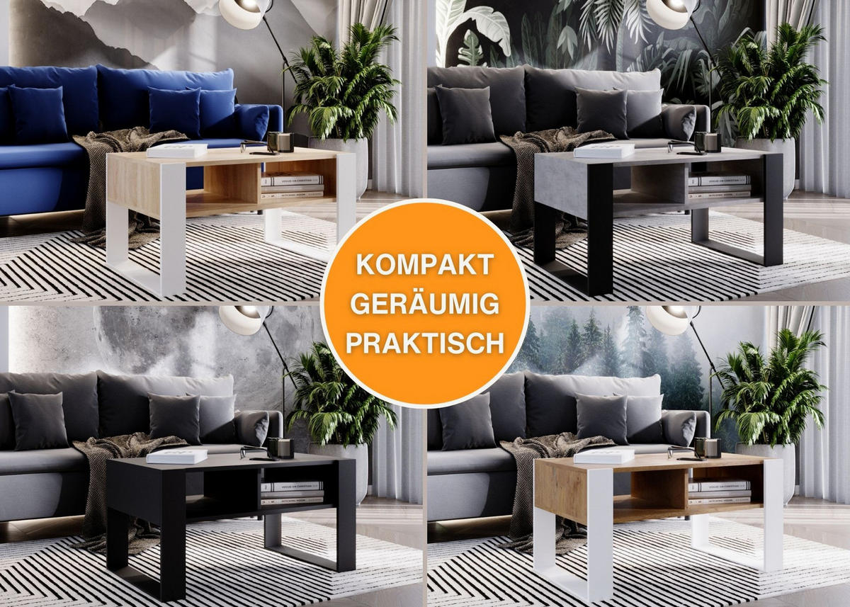 COUCHTISCH Holzwerkstoff rechteckig stabil Grau 45/53,6/92cm - Schwarz/Grau, Holzwerkstoff (53.6/92/45cm) - CraftPAK