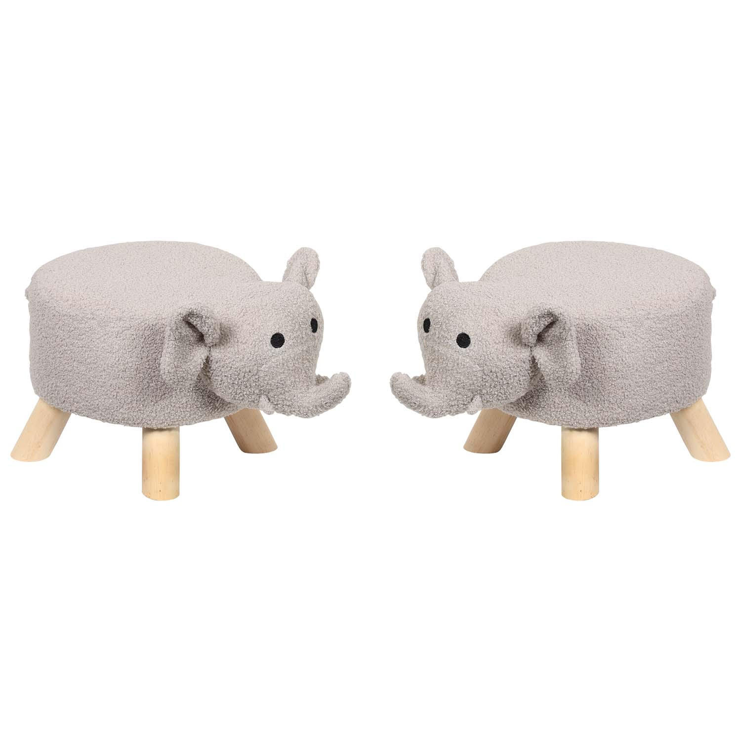 KINDERHOCKER, 2 Stück - Elefantendesign, hellgrau - Hellbraun/Hellgrau, Holz/Textil (25/25/47cm) - Kesper