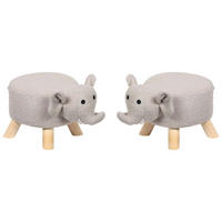 KINDERHOCKER, 2 Stück - Elefantendesign, hellgrau - Hellbraun/Hellgrau, Holz/Textil (25/25/47cm) - Kesper